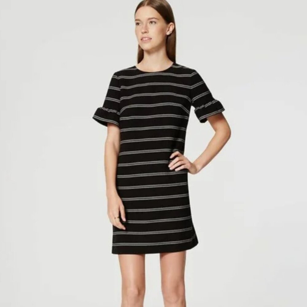 Ann Taylor LOFT‎ Black & White Striped Mini Shift Dress Women's Size 8
